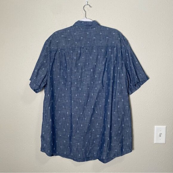 The Foundry Supply Co. Blue Cotton Short Sleeve Embroidered Button Up Men's 2XLT - Picture 6 of 13